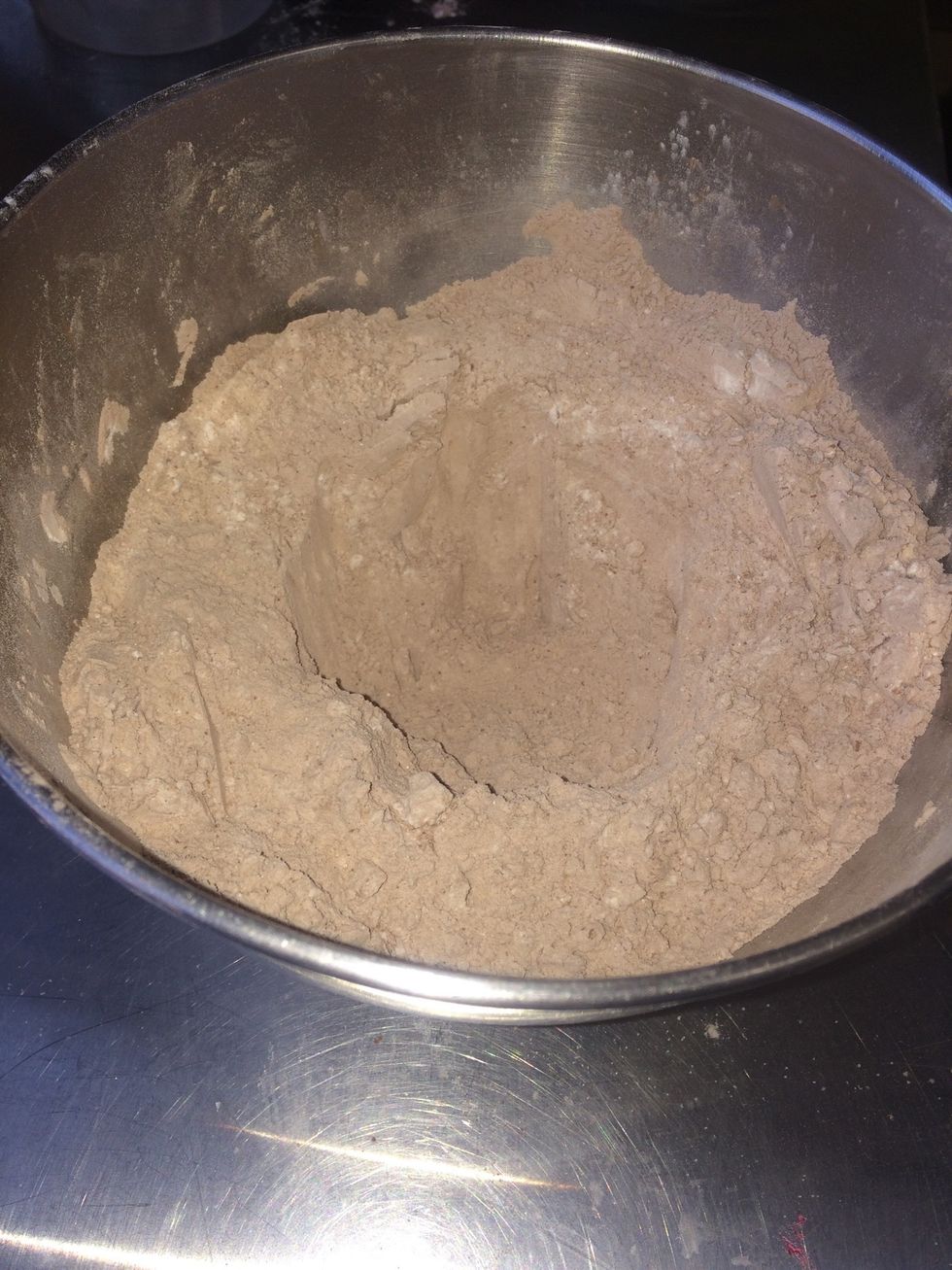 transfer to a large bowl and create a well in the mixture with steep sides