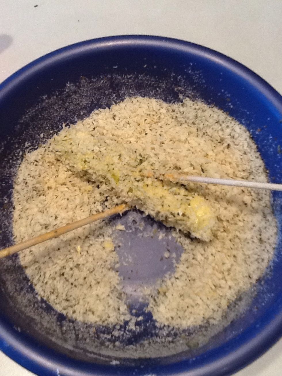 Transfer to breadcrumb bowl and coat well.