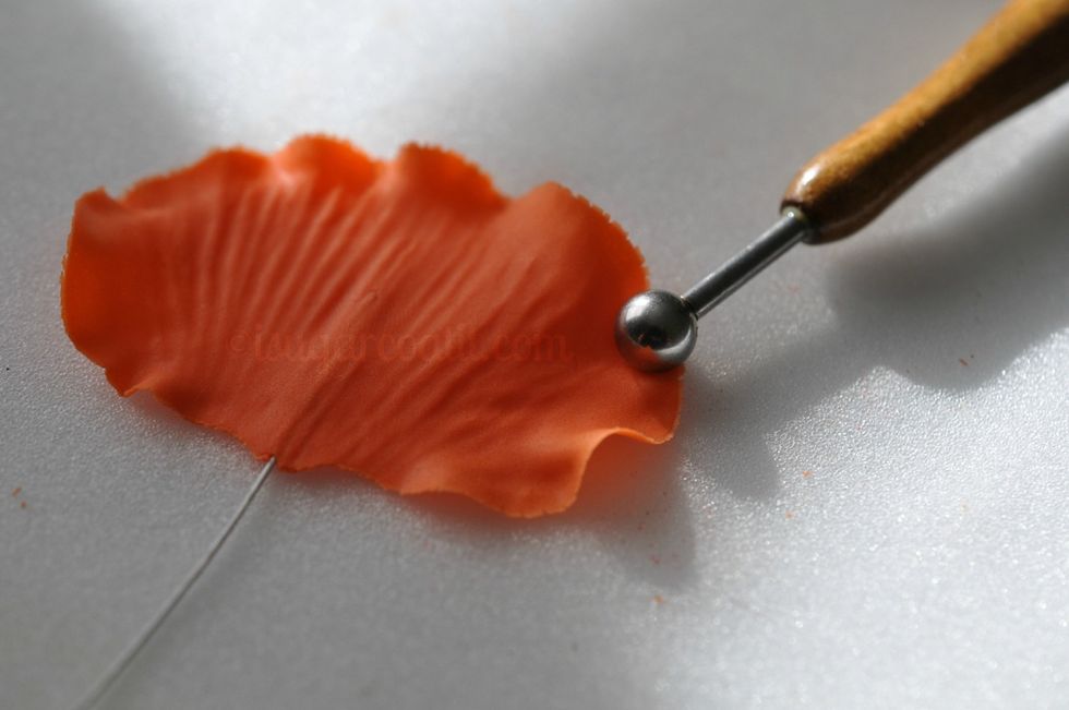 Transfer to foam pad and use the ball tool to thin and frill edges.