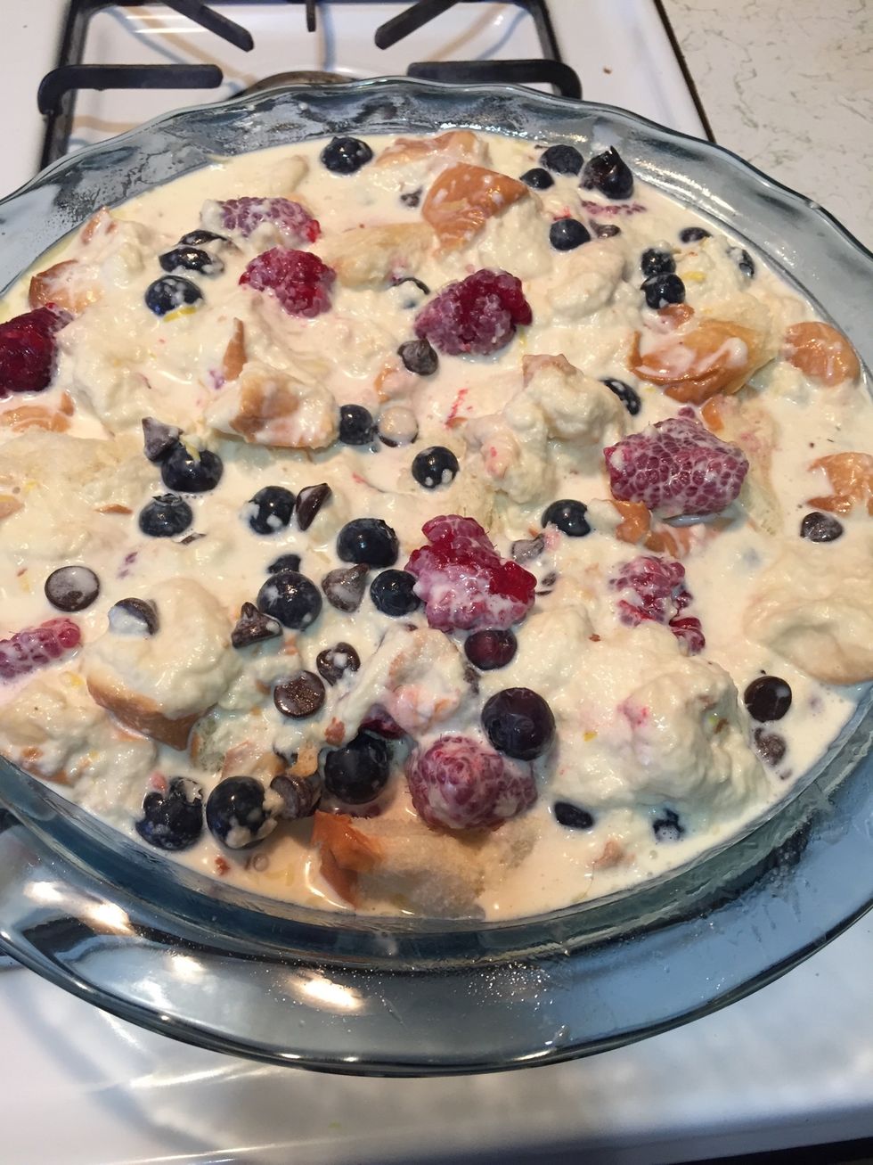 Transfer to greased baking pan and top it off with the left over berry.