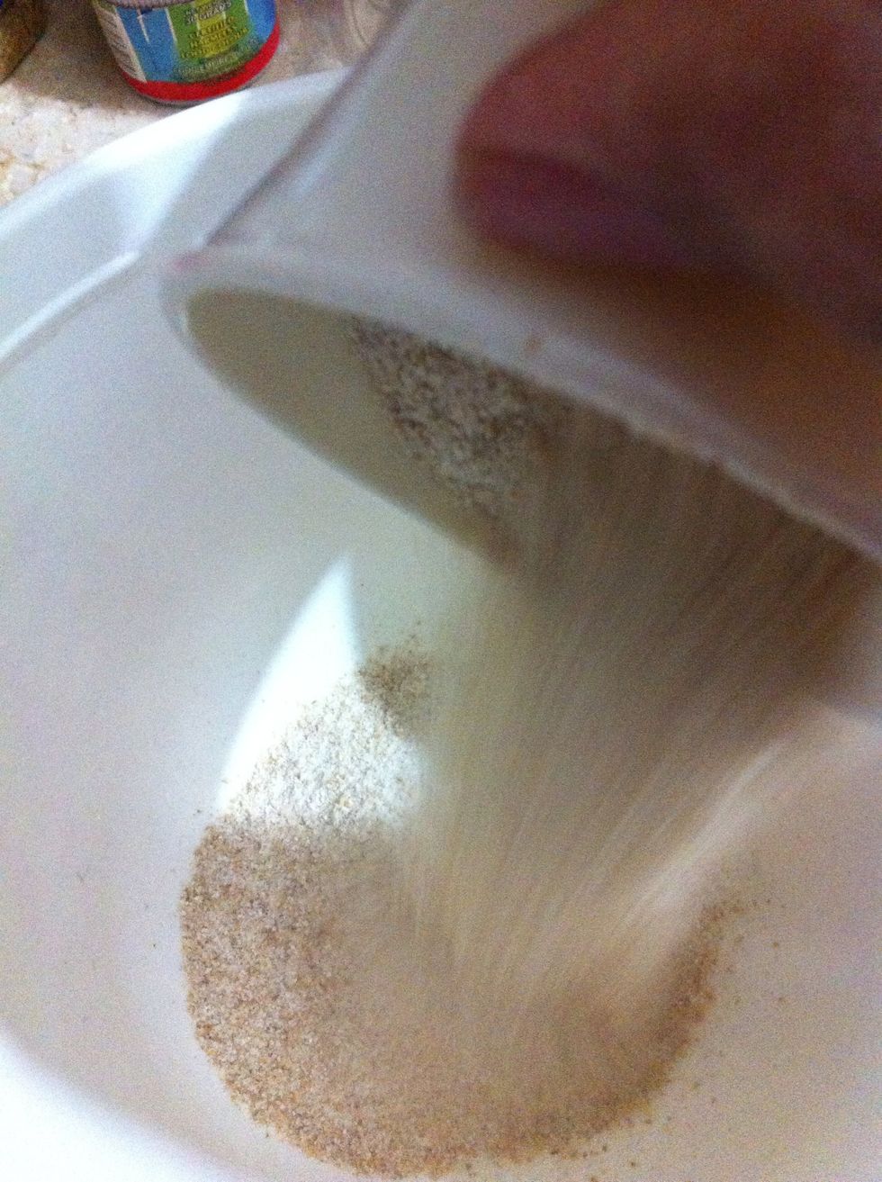 Transfer whole meal flour to a mixing bowl