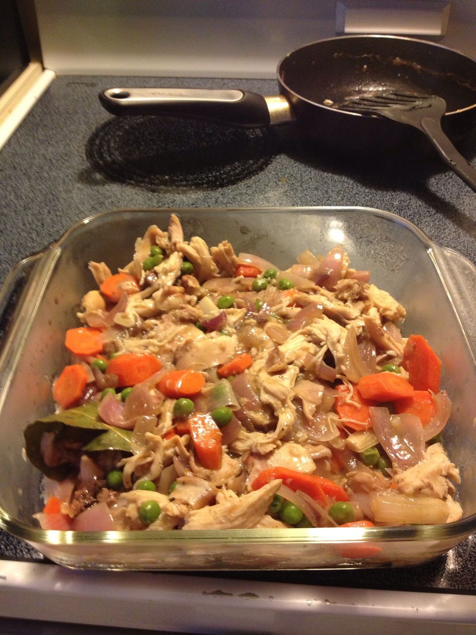 Transfer your chicken mix into an 8x8 baking dish.