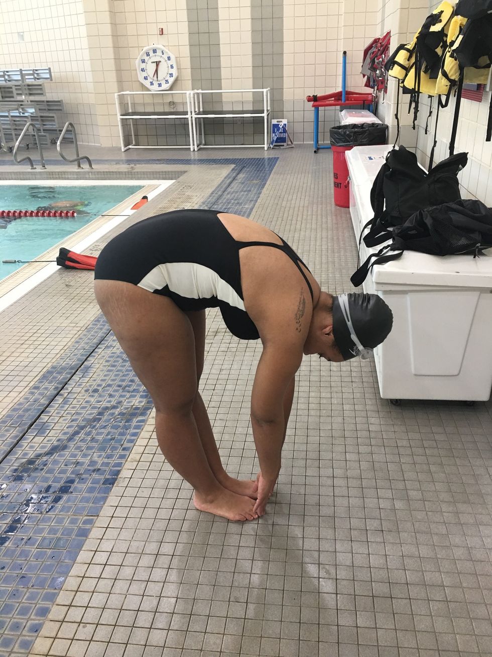 Transition the previous step into a toe touch. Try to get as close to your toes or the floors as possible. Keep your legs straight. Hold for 30 seconds.