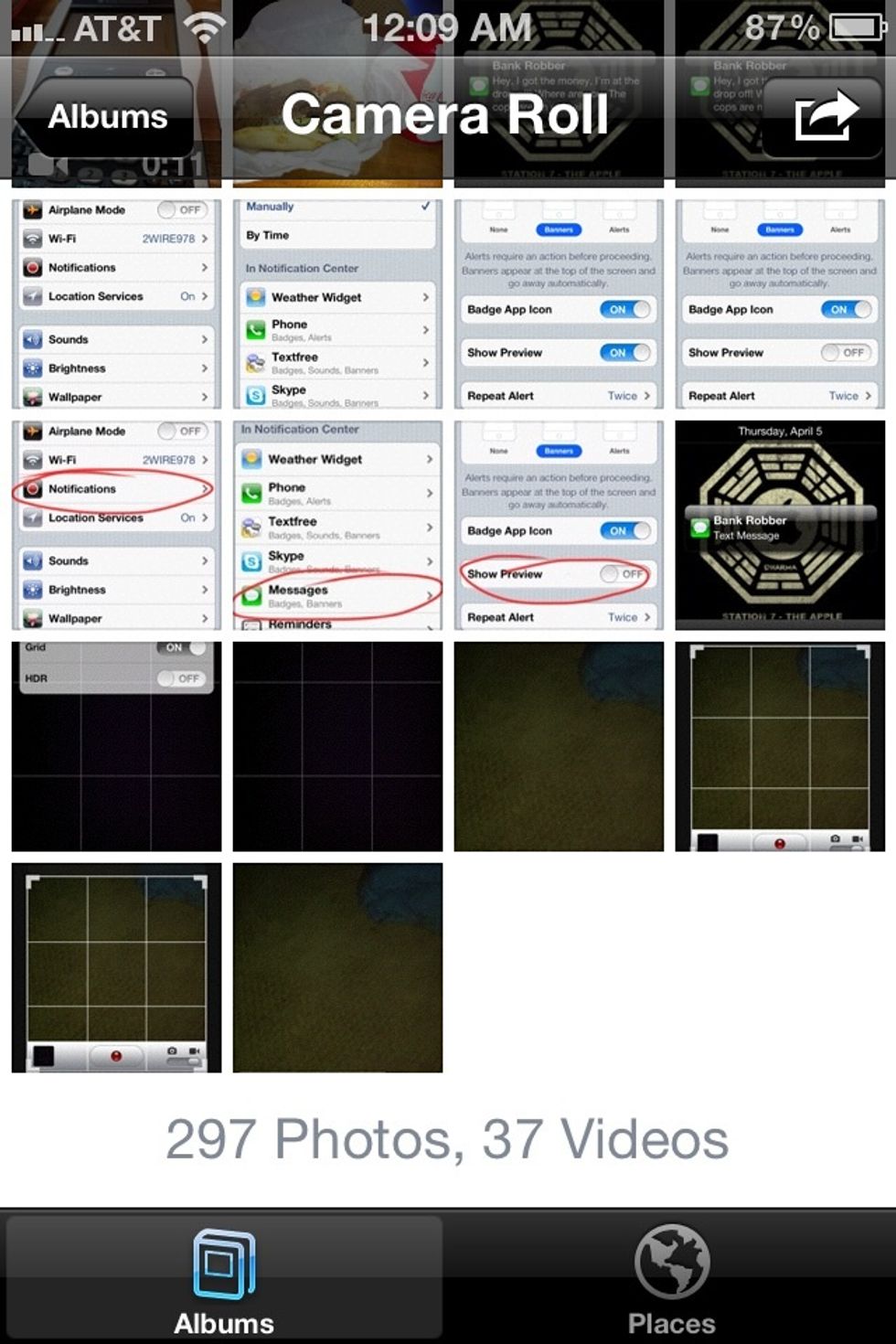 Trick 2) Delete many photos at once & share them by clicking the box and arrow on the top right corner and select the photos you want to send or delete!