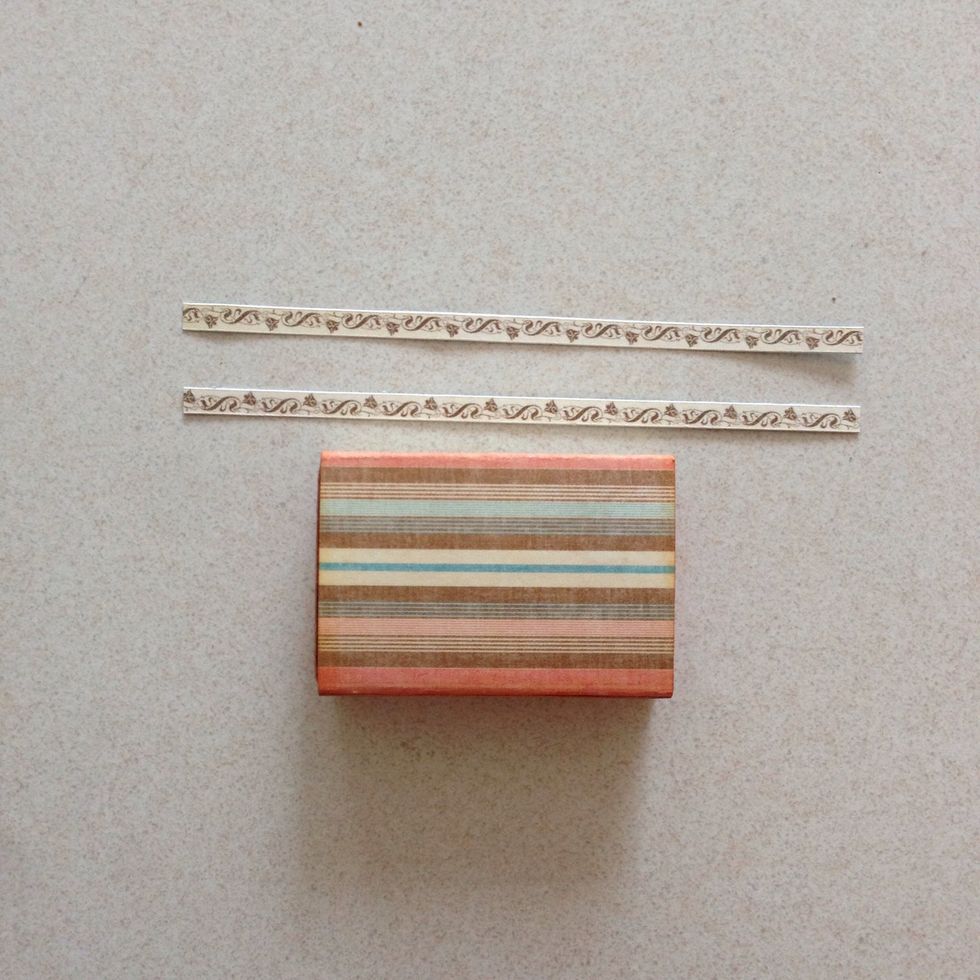 Trim 2 very thin strips of pattern papers... These will be the strips of the suitcase...
