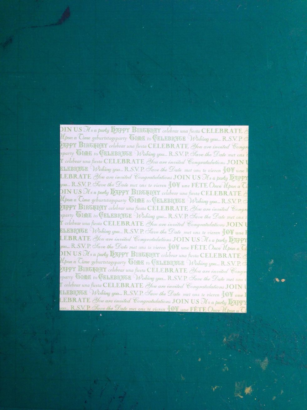 Trim a 5" x 5" paper as shown... This will be for the centre of the box interior... I'm using one of papers from Graphic 45 Time to Celebrate 8" x 8" paper pad...