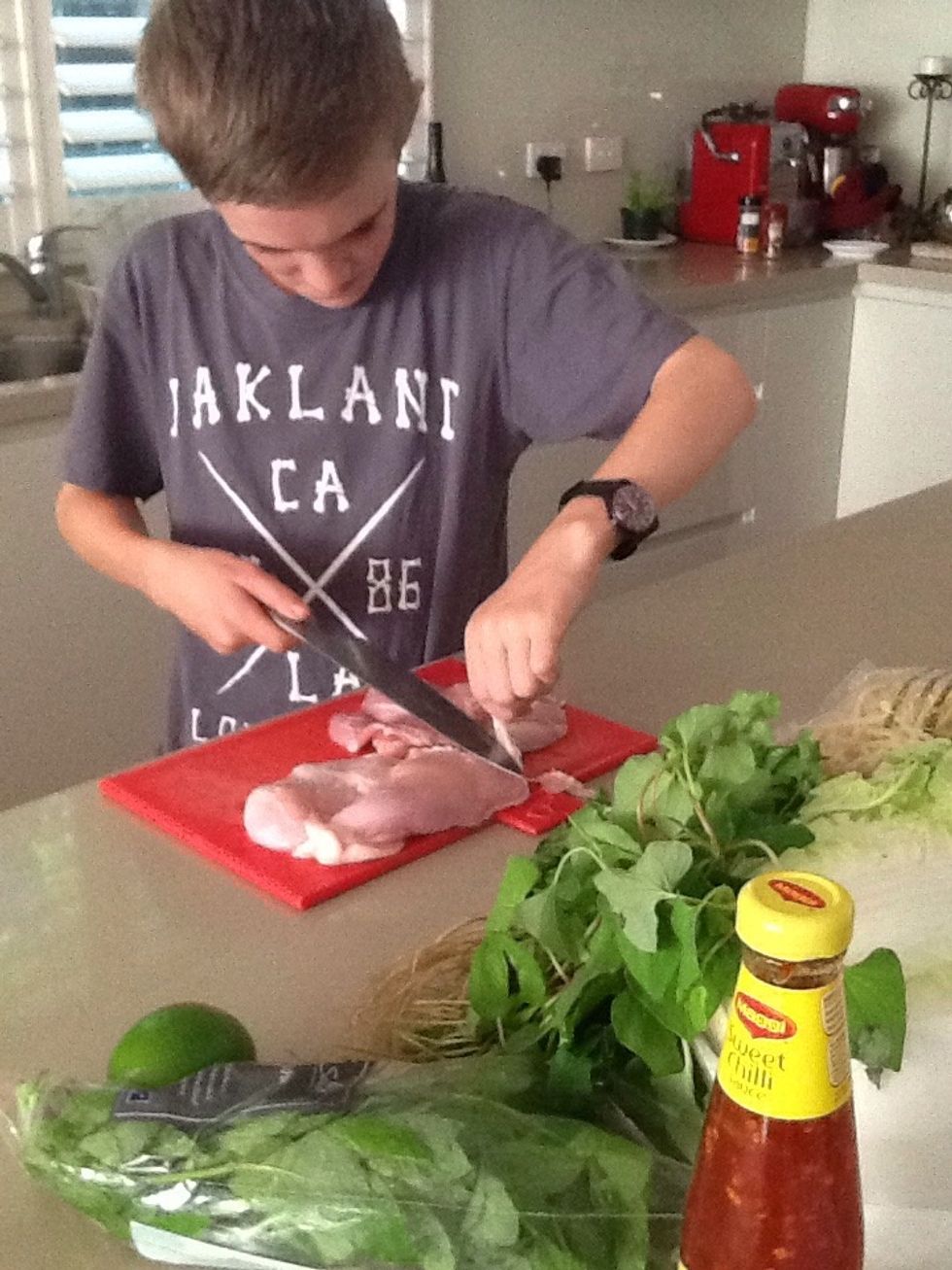 Trim any fat off the chicken.