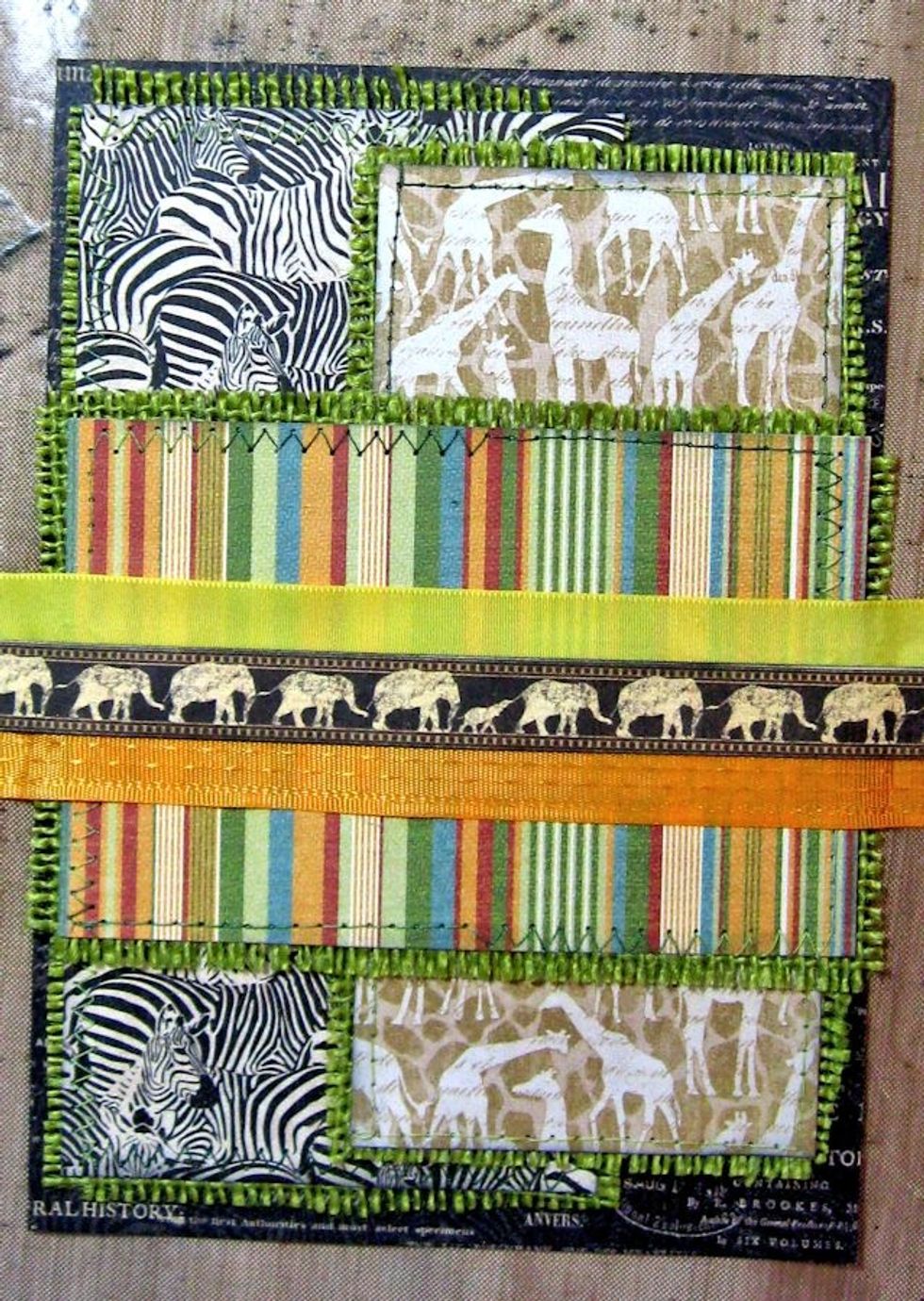 Trim elephant border from 8x8 Amazing Africa. Glue in place.