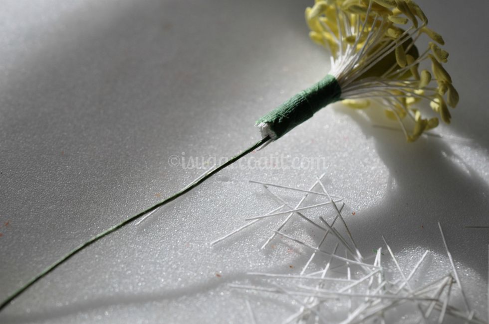 Trim excess stamen wires (better to do so in step 8 before inserting the bud).