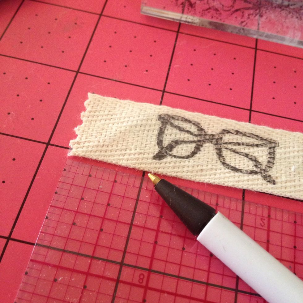 Trim tape with Pinking Shears (optional but keeps tape farm raveling). Measure in 3/4 of an inch and make your first stamp. Tip- don't press too hard! Press firm and even. Practice a first on a scrap