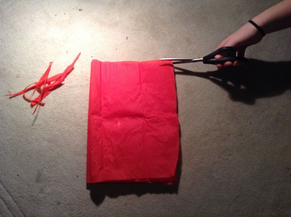 Trim the tissue paper sheets to the size of 30cm by 20 cm. You can make the pieces bigger or smaller depending on the size of flower you would like to create.