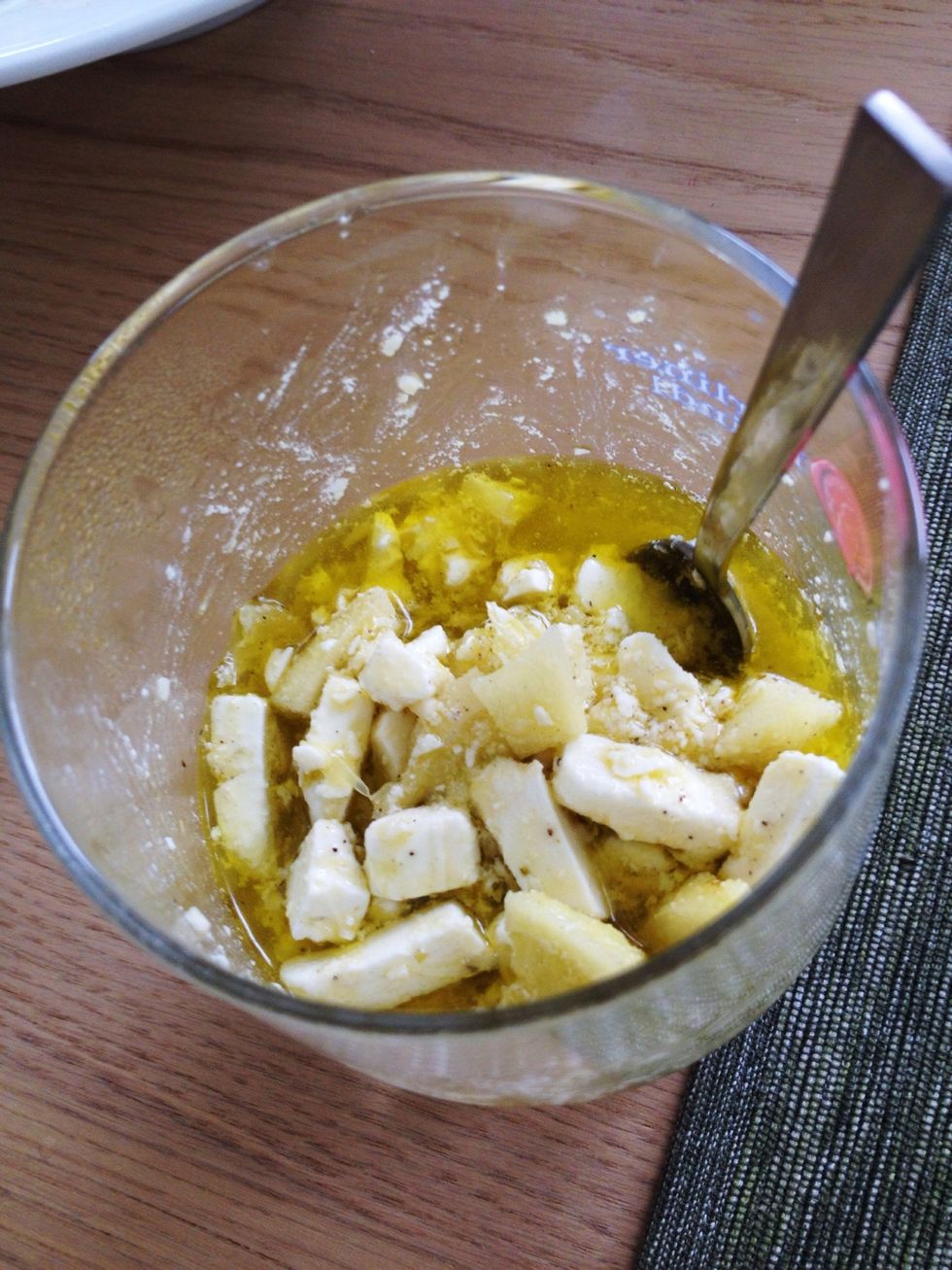 Trust me, it doesn't look like much but it's the most wonderful feta you'll ever taste. Tip: use any leftover oil for a salad dressing!