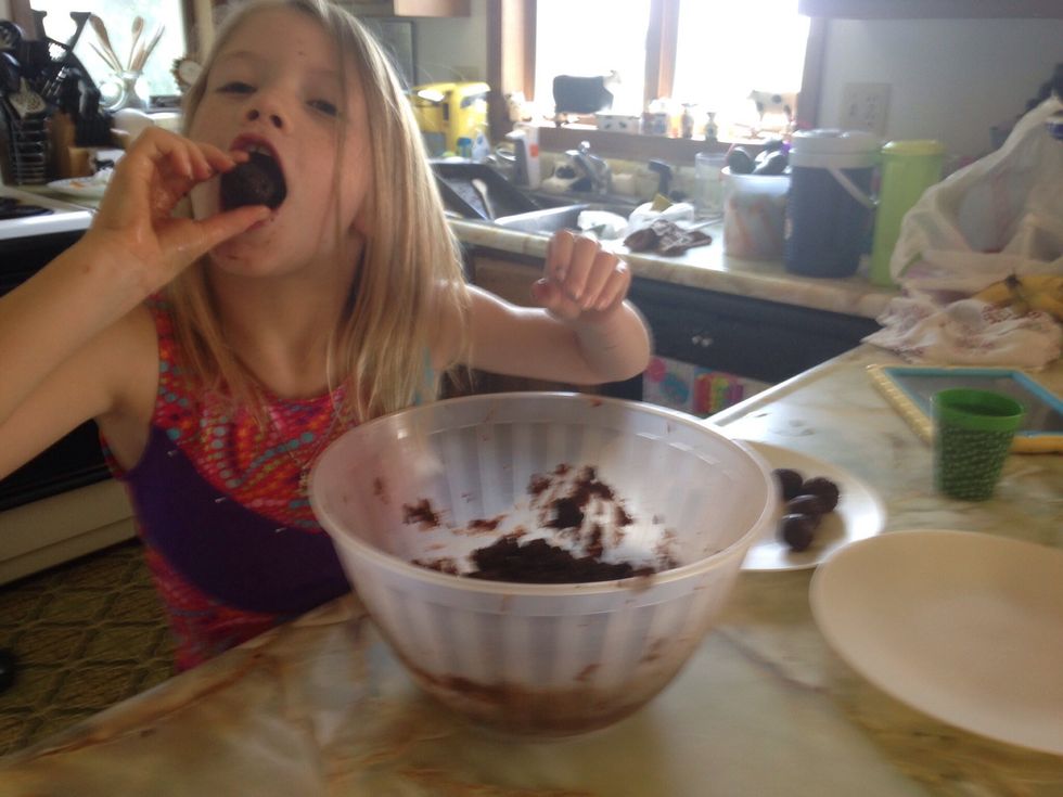 Try not to sample them all before you refrigerate for a few hours (we are going to try to put in freezer next time so they will stay together a little better for dipping)