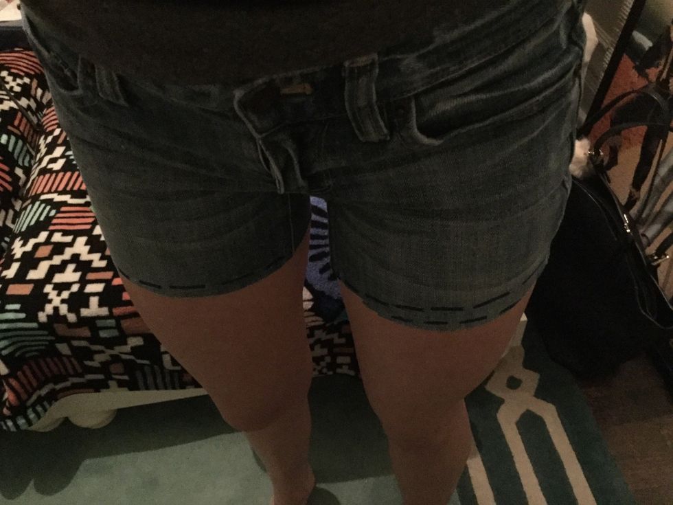 Try the shorts on again to make sure that they are at the right length. Cut them shorter if necessary
