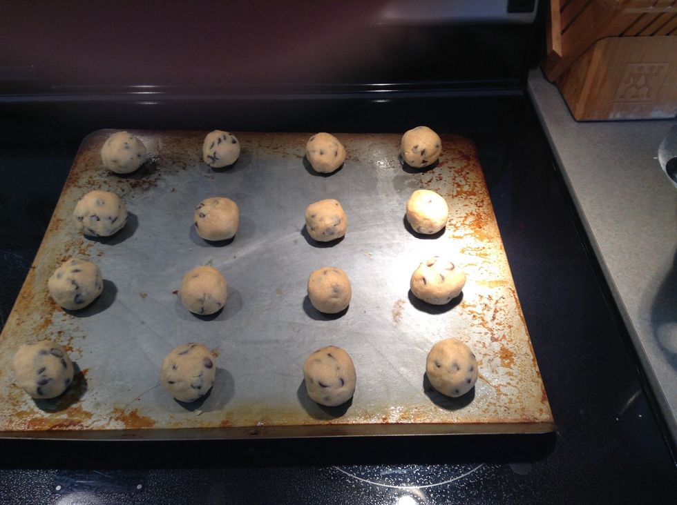 Try to be as consistent as you can with the sizing. Place on tray evenly spread apart. Be Warned: these grow!