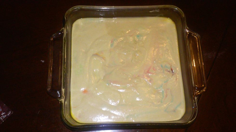 try to carefully shake the bowl/tray to spread the cake batter and to even it up also make sure that what your using is oven bake