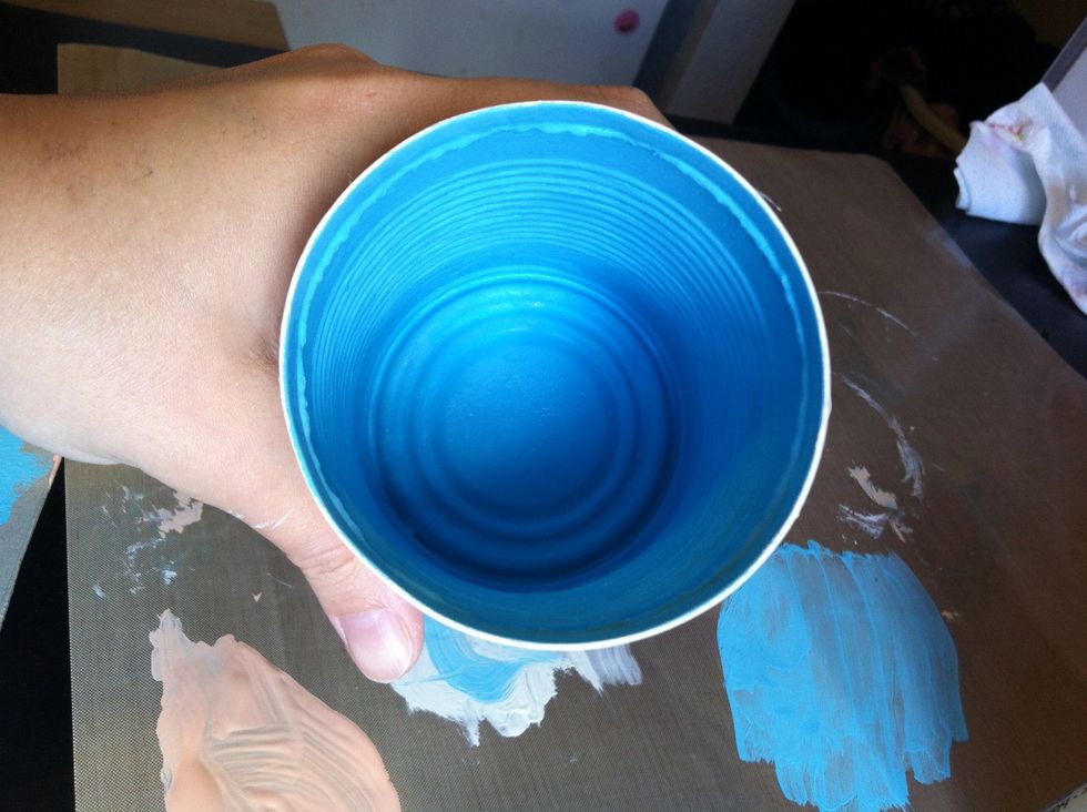 Try to get even coats! I pulled the paintbrush from the inside out so I painted exactly to the edge. Try to get up under where you crushed the inner lip down.