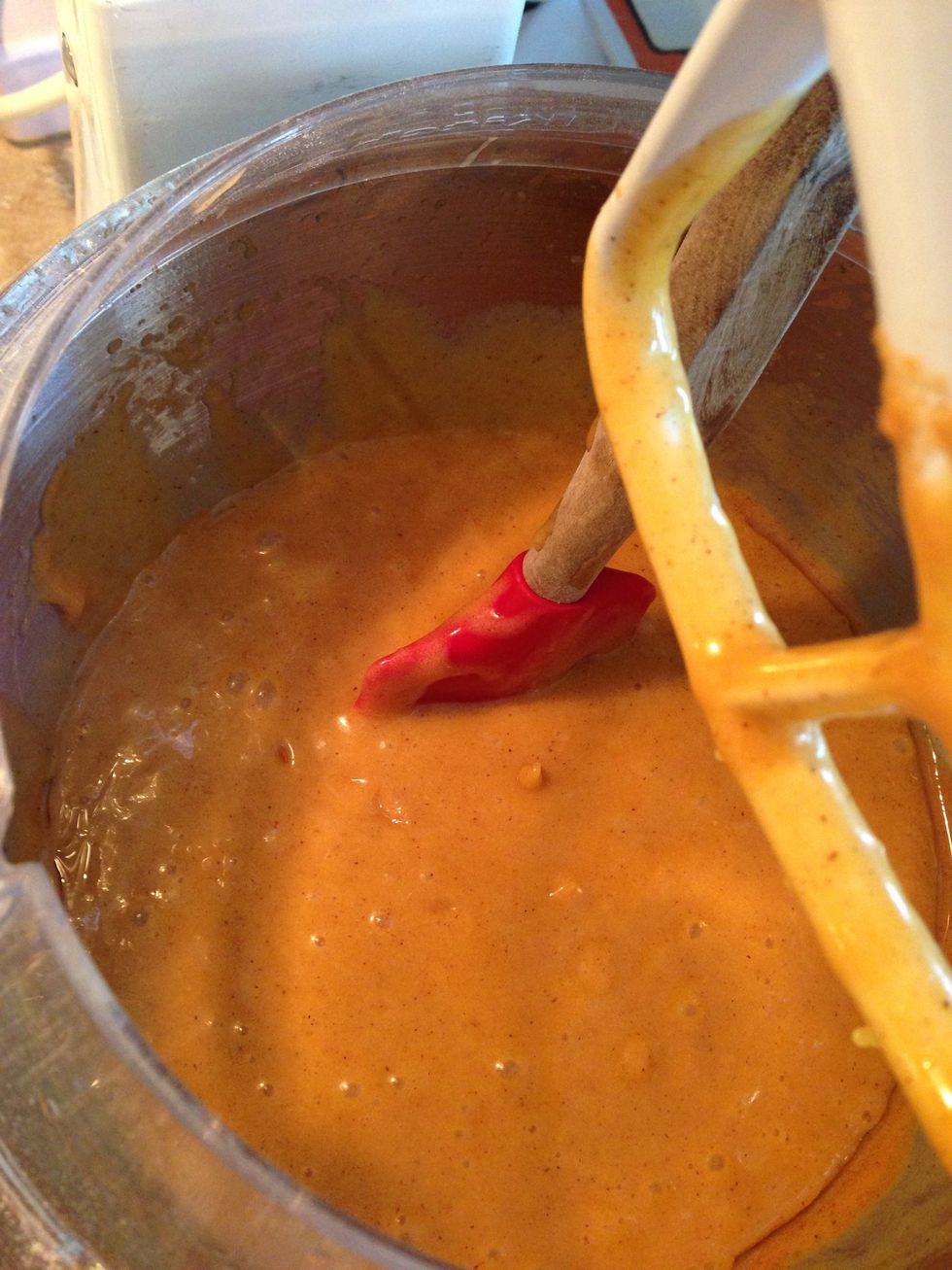 Try to scrap the side of your mixing bowl with a spatula, to make sure all the dry ingredients are incorporated within the batter.