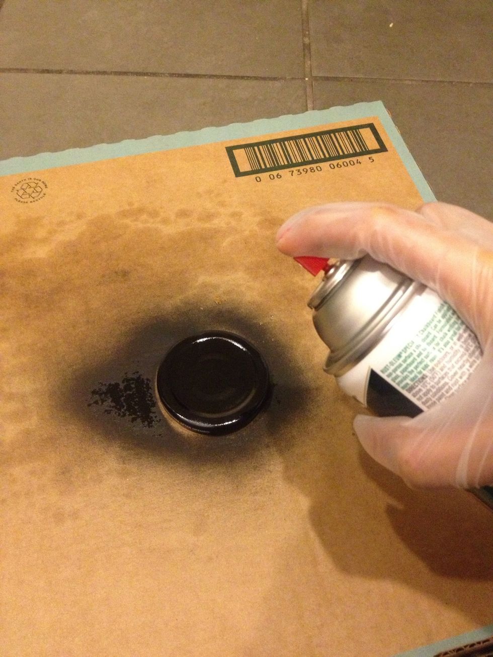Try to wear gloves while doing this and paint outside as to not to inhale and fumes and ruin anything with paint. Shake your can and spray a distance away. Make sure to spray the edges too.