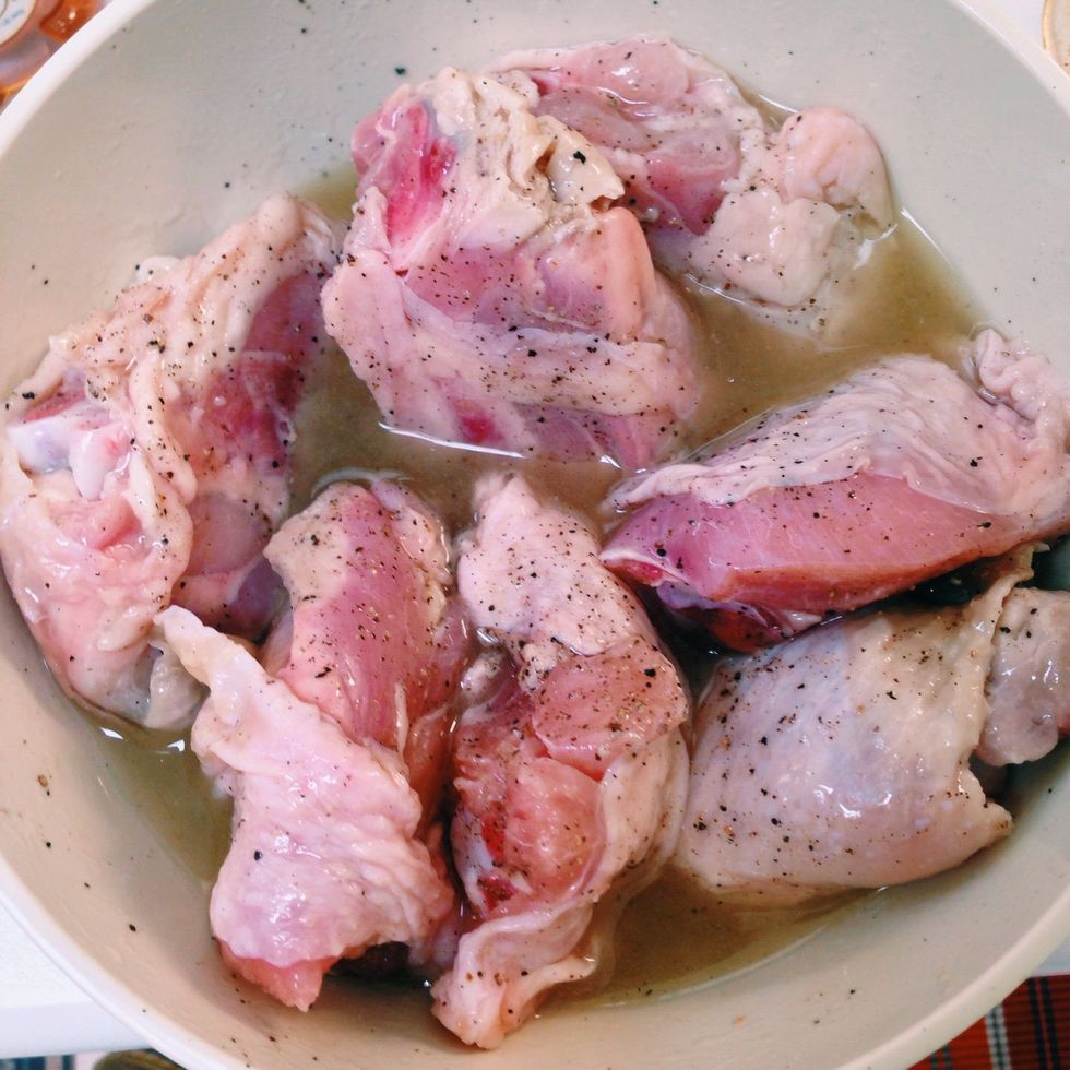 Try your best to mix the thighs in the bowl so that every thigh is equally flavored. Allow to marinate uncovered for an hour. Feel free to use this time for a quick dance party! :)
