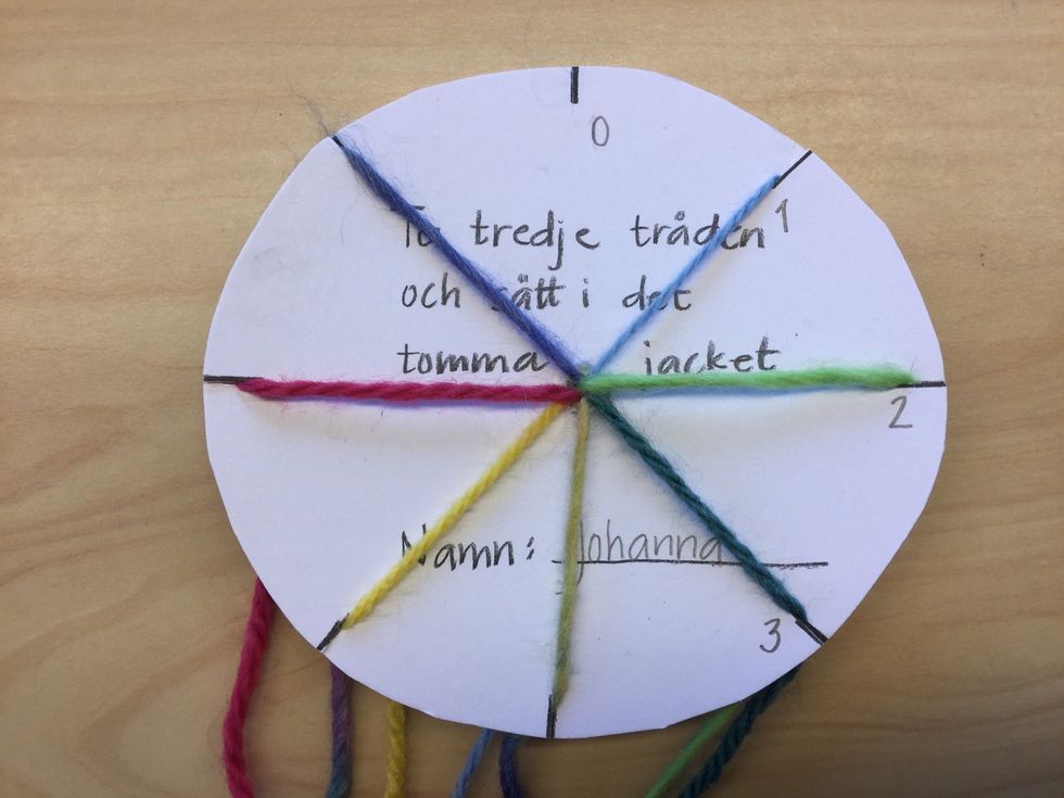 Tryck ner knuten i h\u00e5let och s\u00e4tt dina tr\u00e5dar i varsitt jack.