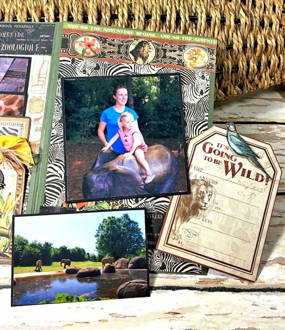 Tuck tag and photo into prepared pockets.