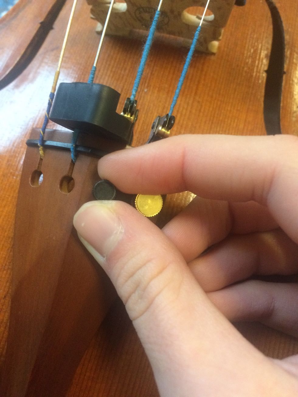 Tune the D string, second highest, G string, second lowest, and C string, lowest, the same way.