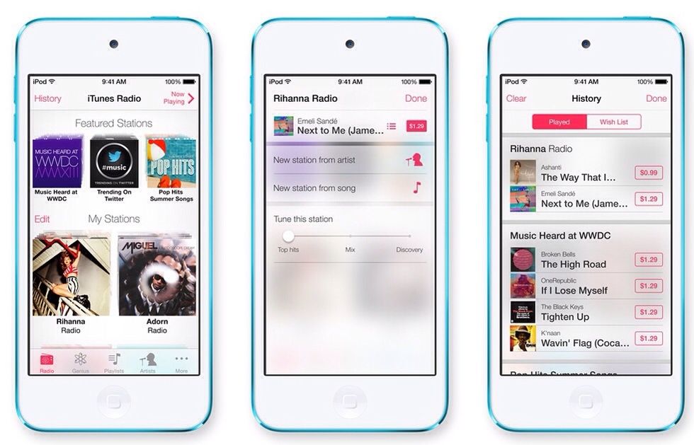 Tunes Radio is a new way to listen to music in iOS 7. Pick a genre or create a station form your favorite artist like on Pandora. Free for iTunes Match users, ad supported for others