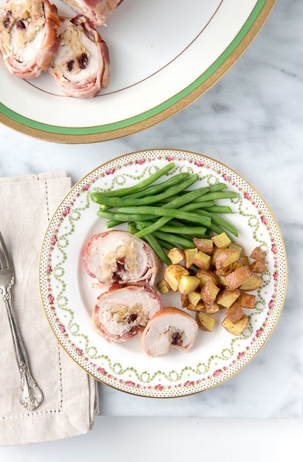 Turkey Roulade With Apple Cranberry Stuffing in a Bacon Weave