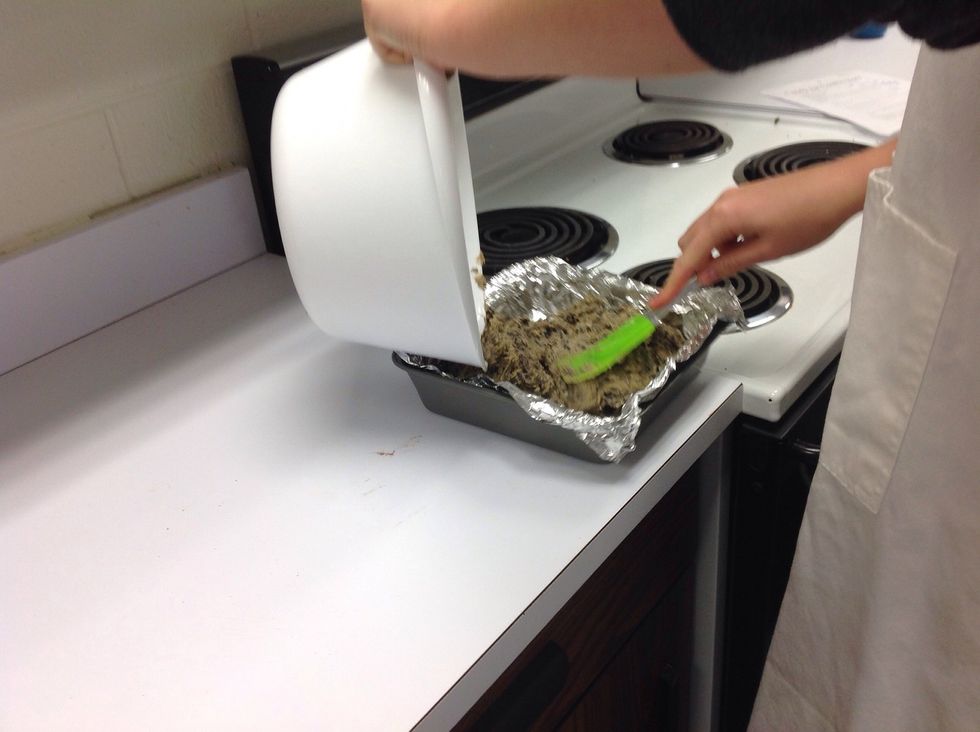 Turn batter out into prepared pan, smoothing the top lightly with a spatula
