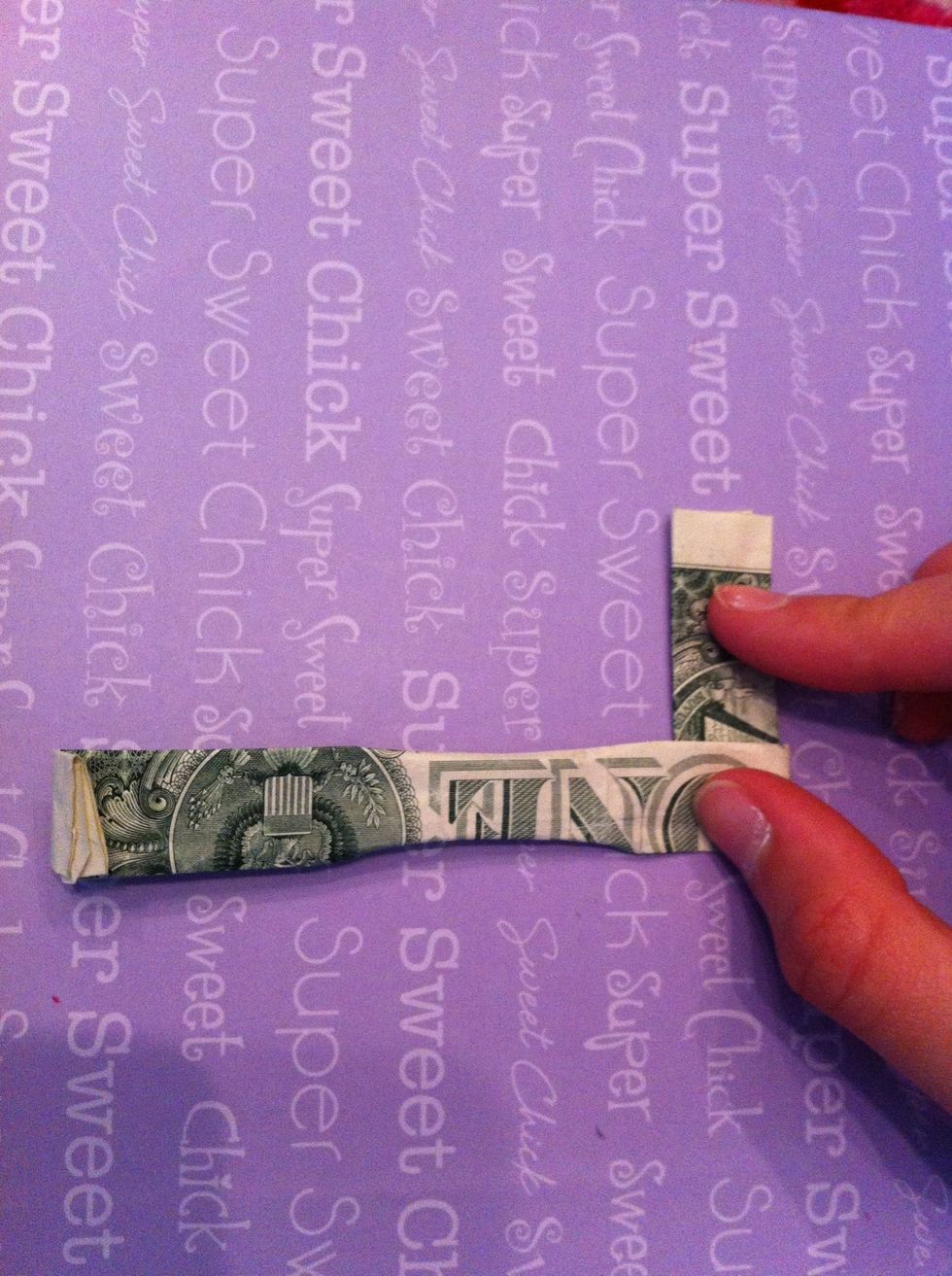 Turn bill over and fold top and bottom part by the letters "e,n" into curves