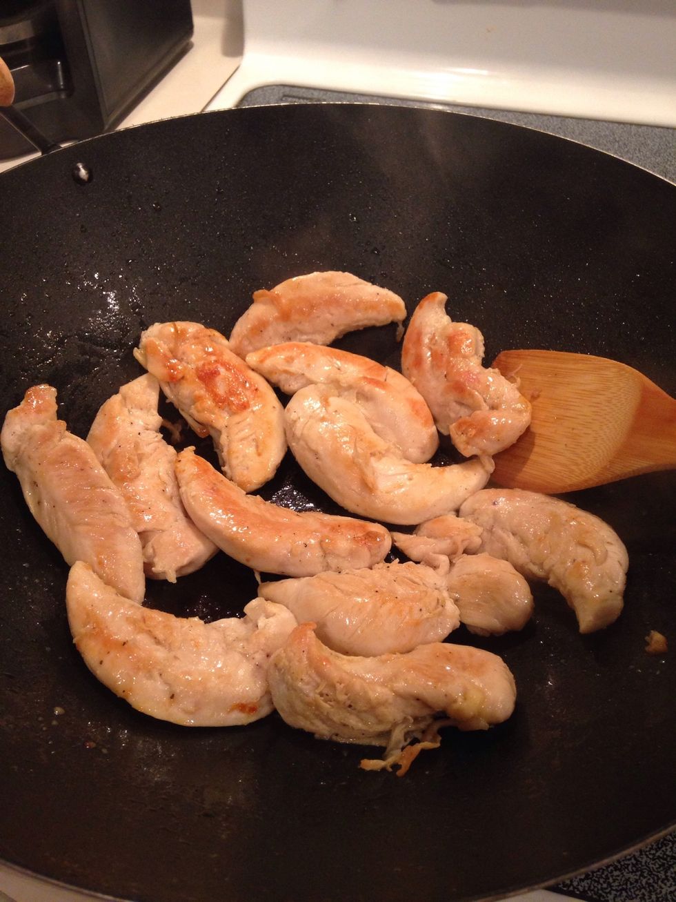 Turn chicken frequently over medium heat until outside starts to brown.