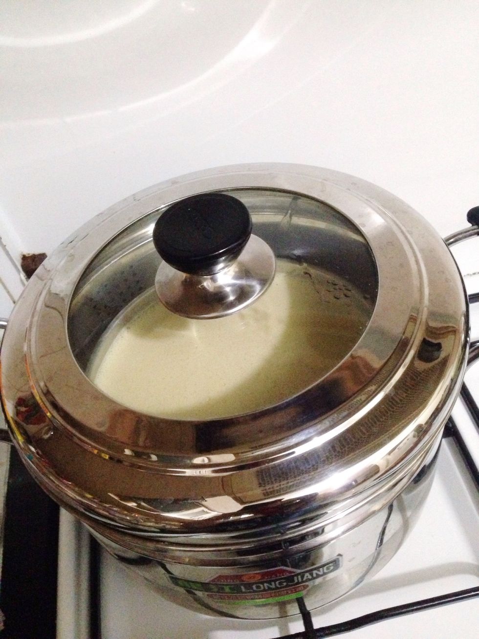 Turn down the heat to low, put your baking pan into steamer and steam for 30-35 minutes with low heat