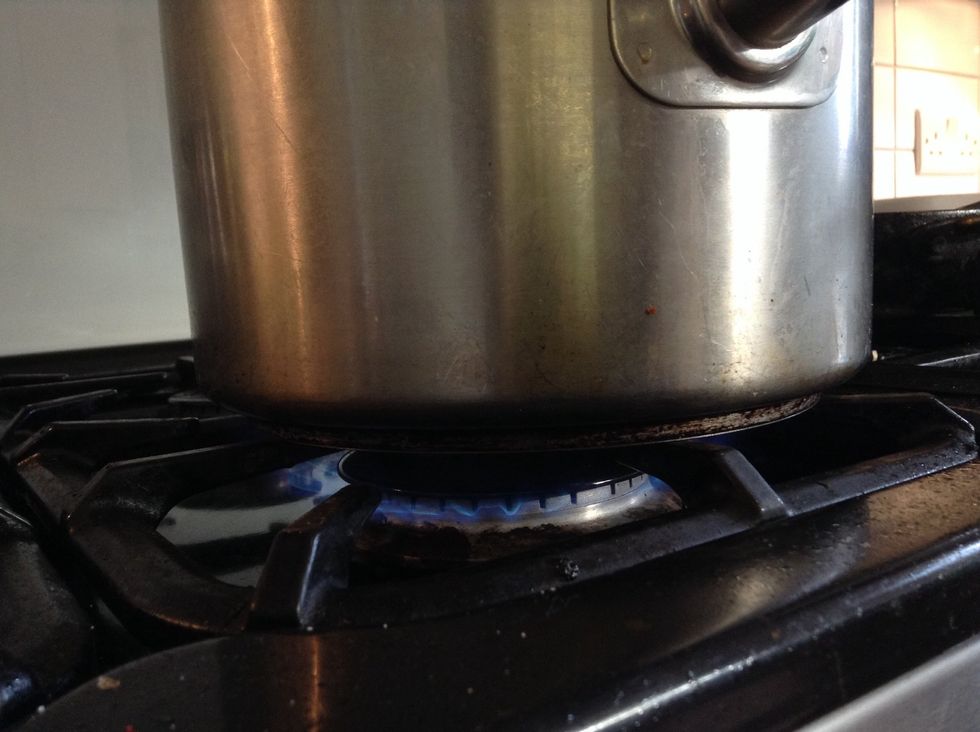 Turn gas on and heat oil