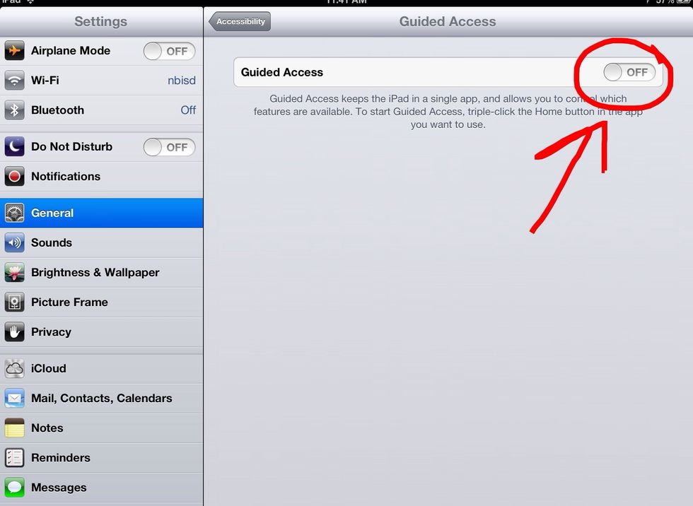Turn Guided Access on, but switching the toggle Tom"ON."