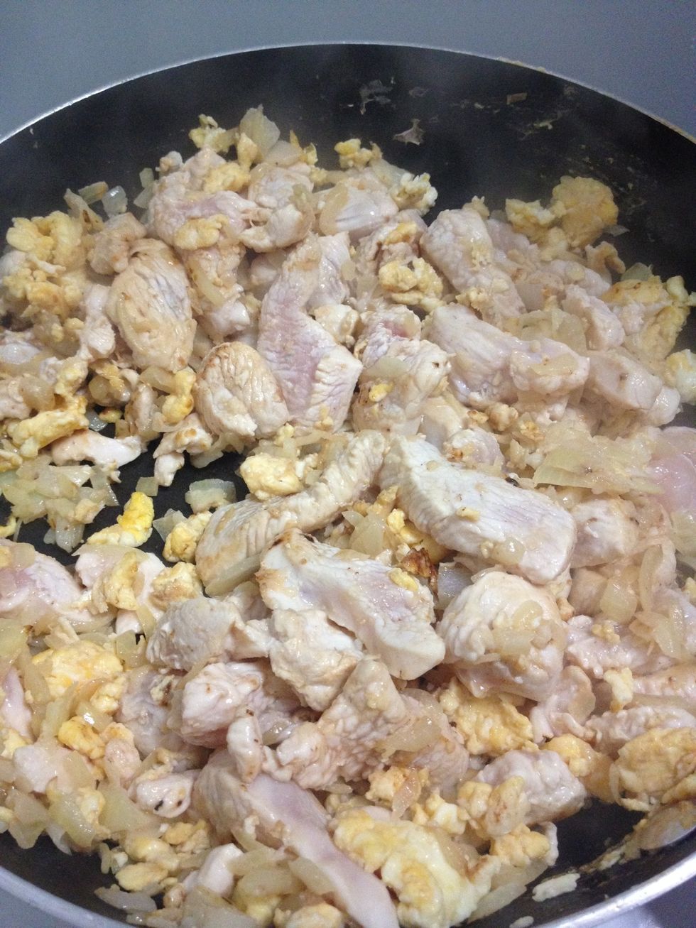 Turn heat up to med-high and cook until chicken is cooked.
