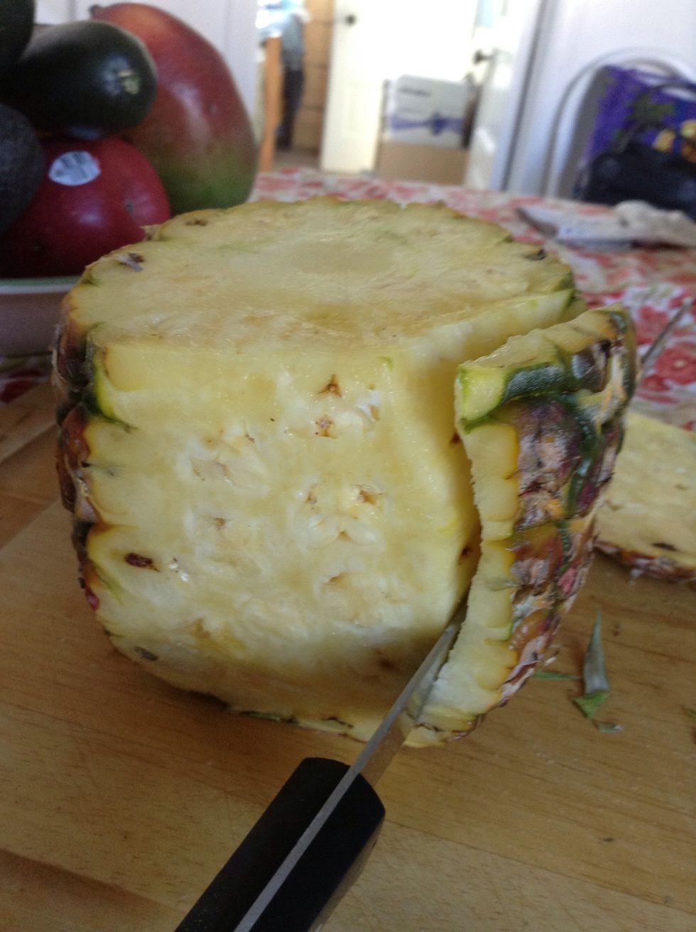 Turn it and cut. Turn it and cut. Until all the side skin is gone.