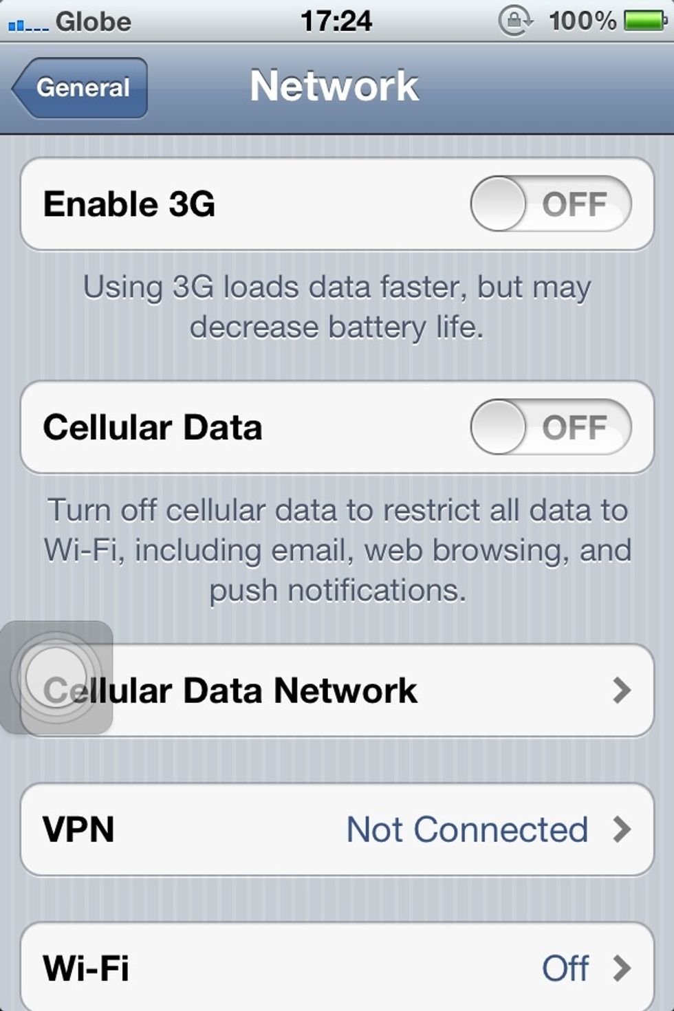 Turn off 3G and cellular data. This can be accessed in Settings > General > Network.