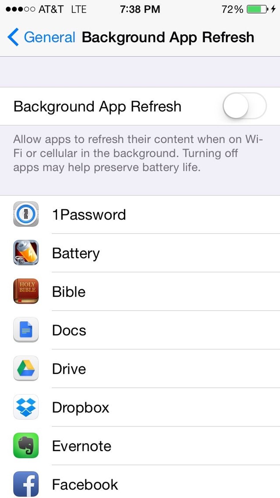 Turn off Background App Refresh