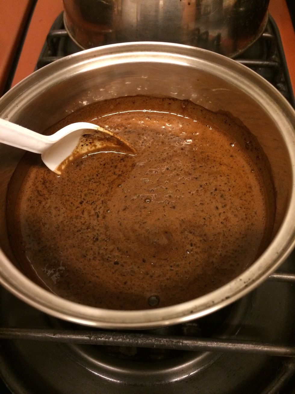 turn off heat and add coffee, mix well