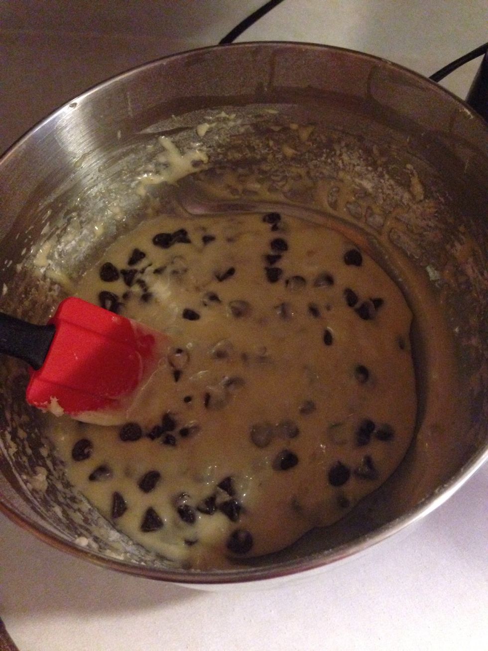 Turn off mixer and fold in the chocolate chips