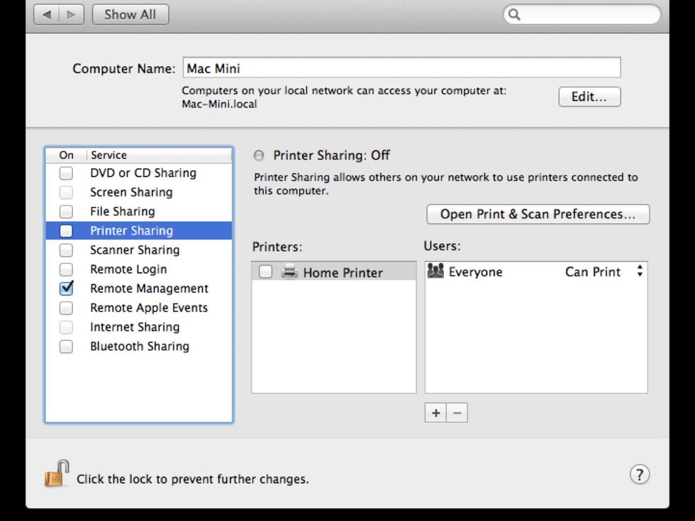 Turn off printer sharing