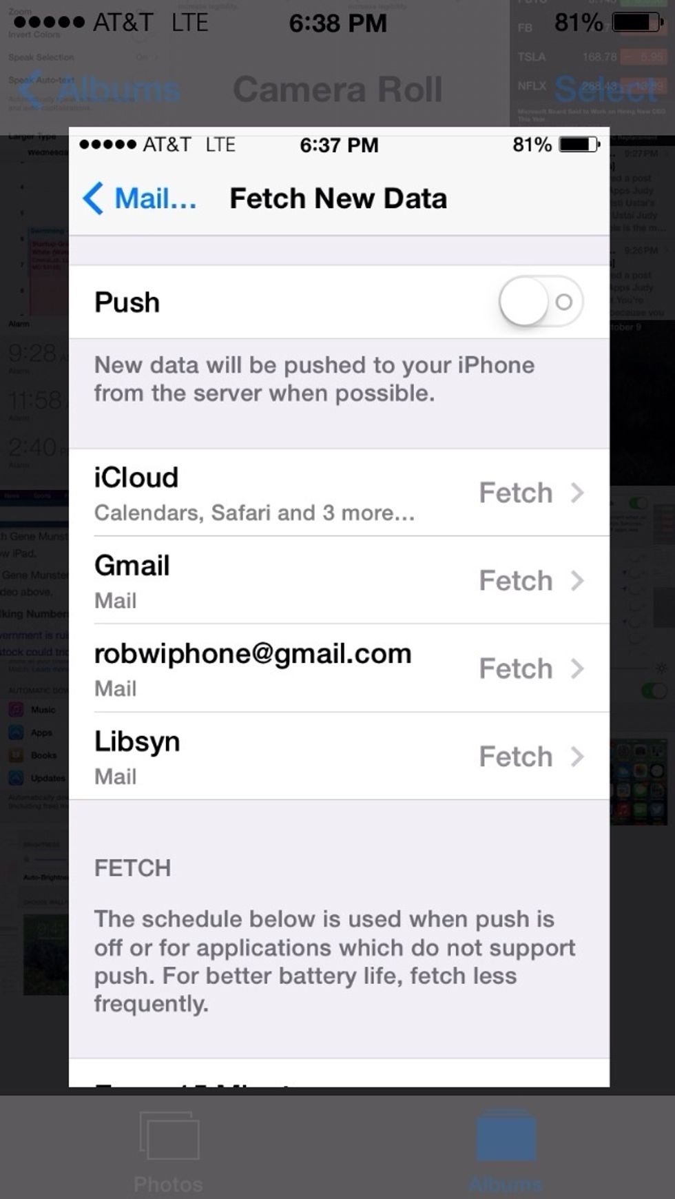 Turn off Push mail and auto fetching of mail
