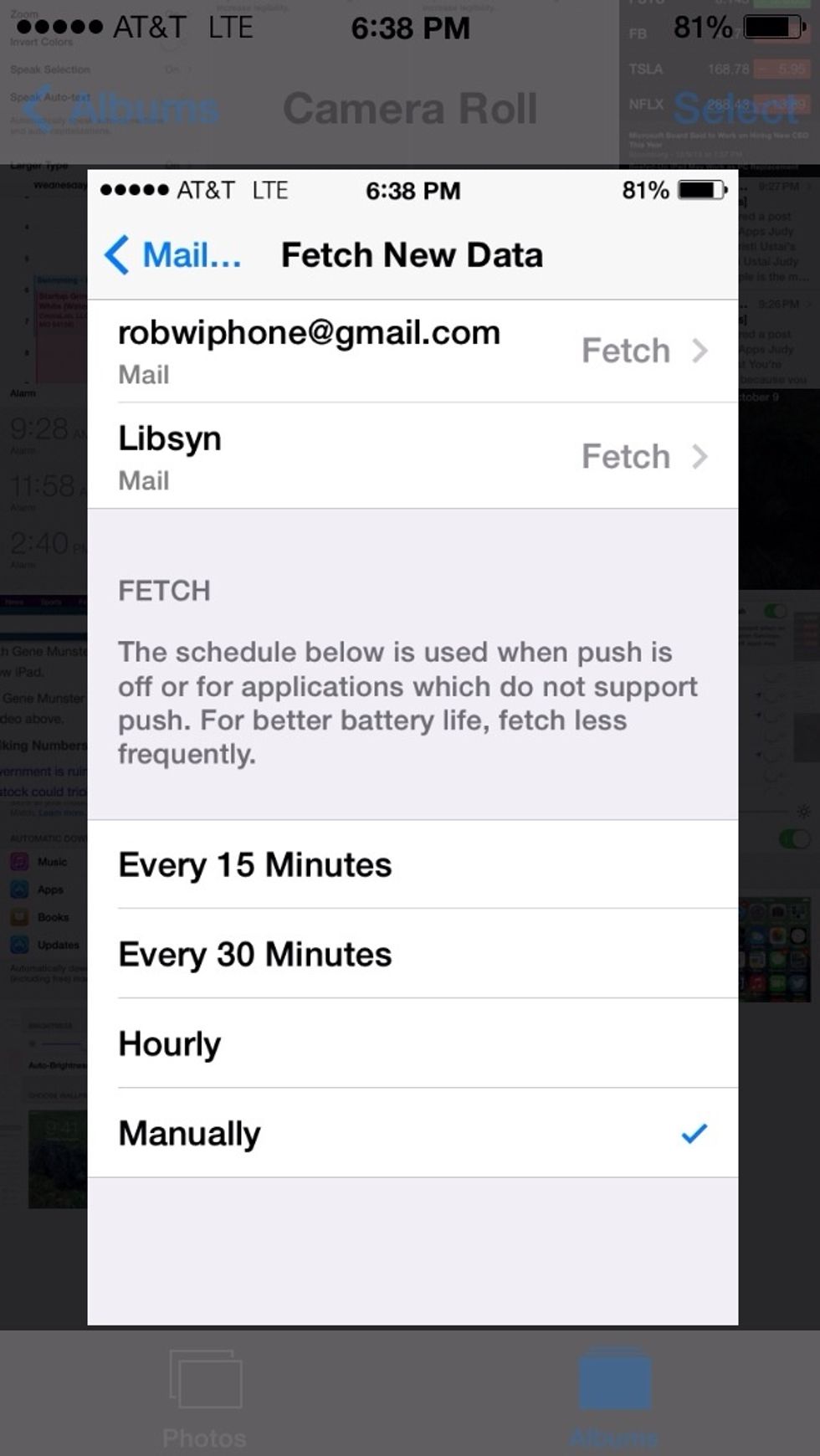 Turn off Push mail and auto fetching of mail