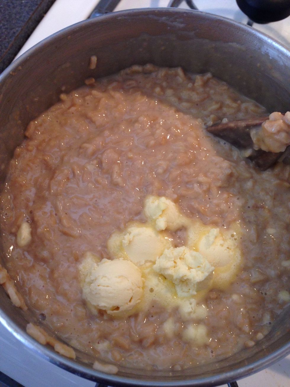 Turn off the heat and stir in margarine.