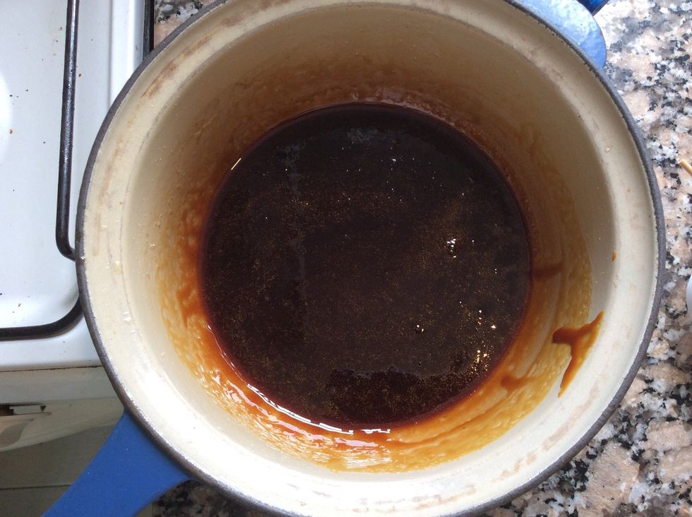 Turn off the heat, stir and tap the liquid to get the bubbles out.