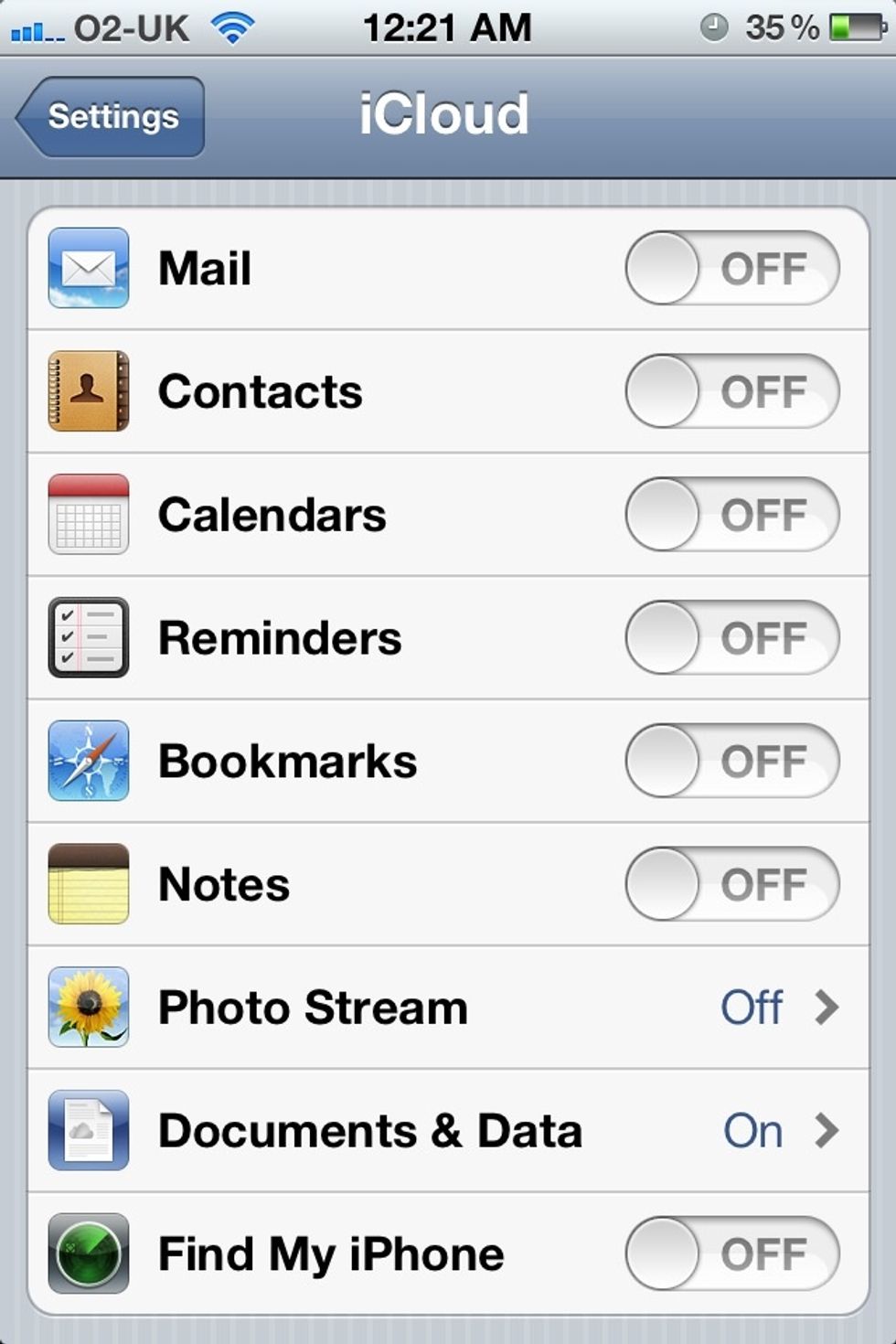 Turn off unused iCloud features...(settings>iCloud)