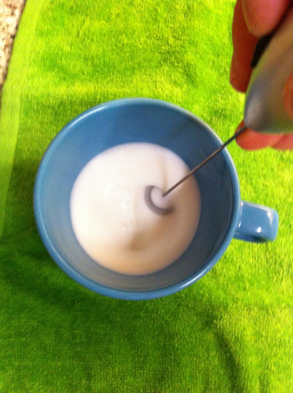 Turn on and reduce speed of rotation as needed. Move frother counter clockwise (depending on rotation) to introduce air. Lift frother up & down every so slightly to break surface. This adds more air.