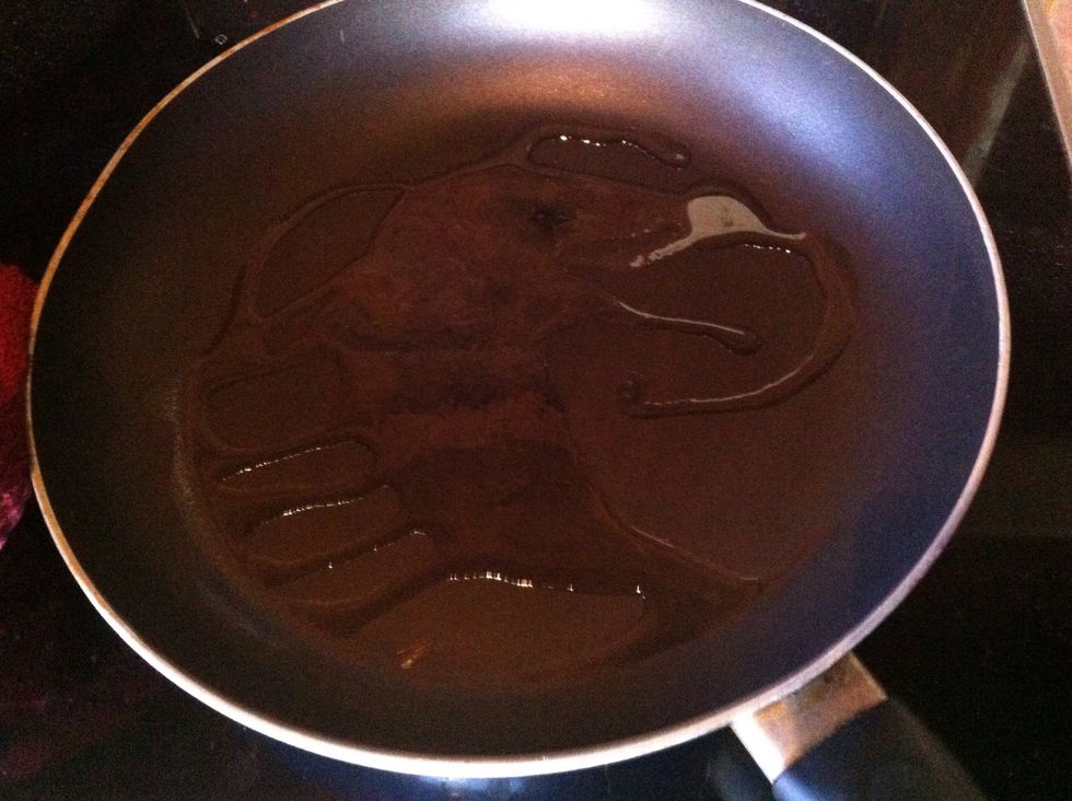 Turn on heat to med-high add bout a Tbls oil to the pan..just enough to cover the bottom..I used a bit to much here