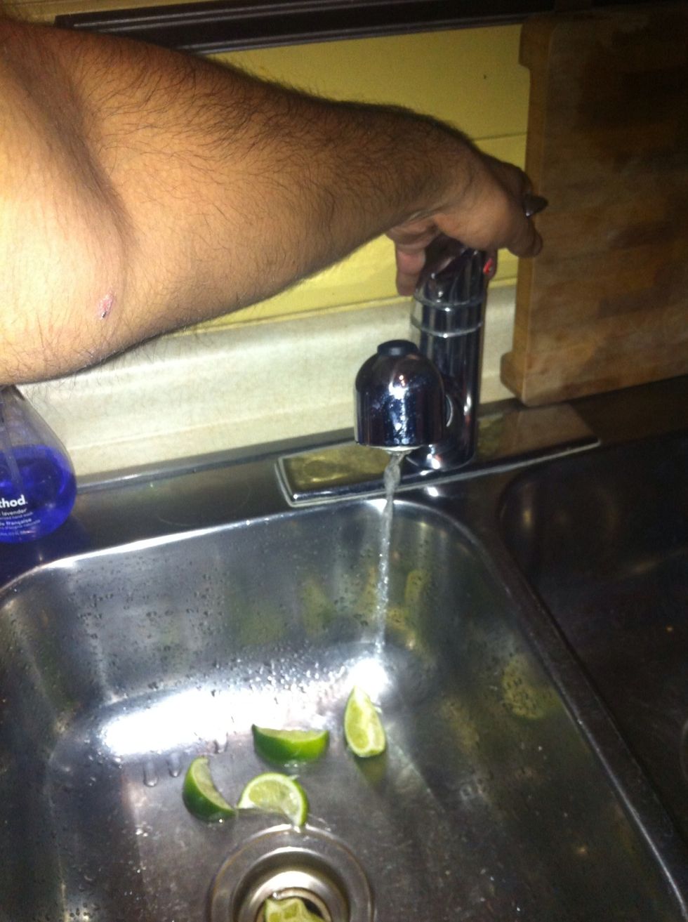 Turn on sink tap to "cold".